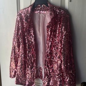 Pink sequins open blazer